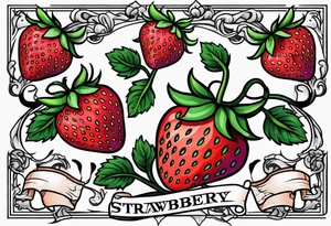 neo traditional Strawberry and Banner tattoo idea