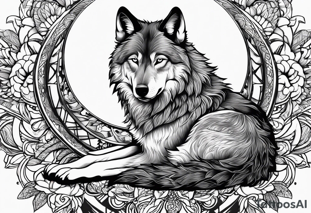 strength, small, sitting young wolf, elegant, sun, lenghty tattoo idea