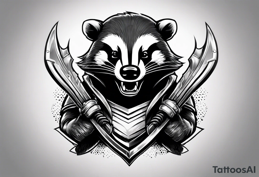 Draw me badger with aggressive full body, killer face with cute smile, very long nails and he attacks like a Turkish gladiator to enemy and also he has very deadly looking. The only weapon is his braveness he fights with his nails. tattoo idea