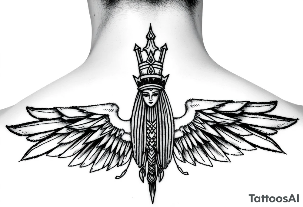 Goddess ma’at. Black and white realism tattoo idea