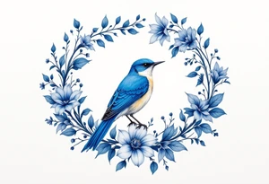 Blue bird coverup in a floral frame tattoo idea