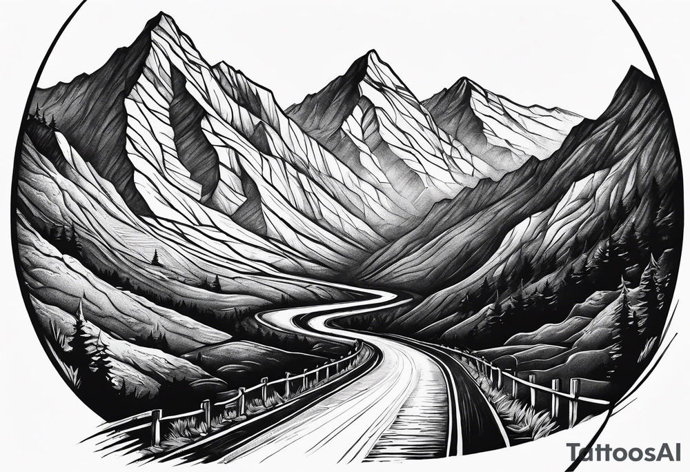 road into mountain tattoo idea
