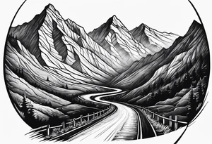 road into mountain tattoo idea