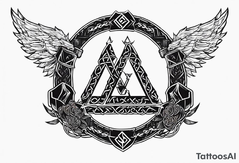 Valhalla sword shield axe barbed wire chains valknut fire tattoo idea Valhalla sword shield axe barbed wire chains valknut fire tattoo idea