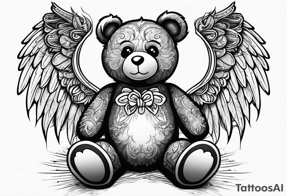 Teddy bear with angel wings tattoo idea