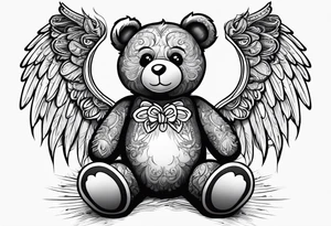 Teddy bear with angel wings tattoo idea
