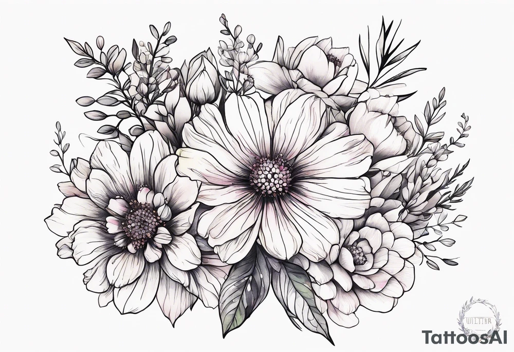 wildflower minimalist bouquet tattoo idea
