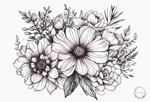 wildflower minimalist bouquet tattoo idea