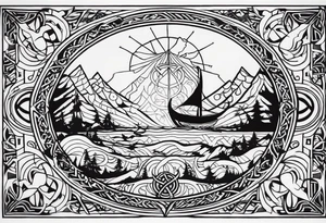 Vikings theme with symbols full sleave tattoo idea