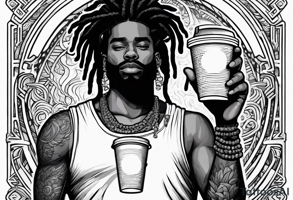 Black guy with dreads inside a foam cup like it’s a jacuzzi with two girls tattoo idea