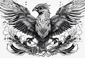 Minimalist Cyberpunk Quetzal that has cybernetic neurons coming from the bottom. tattoo idea