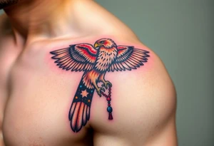 An Egyptian Falcon (Horus) Carrying a Rosary (only red , blue and black are possible colors) tattoo idea