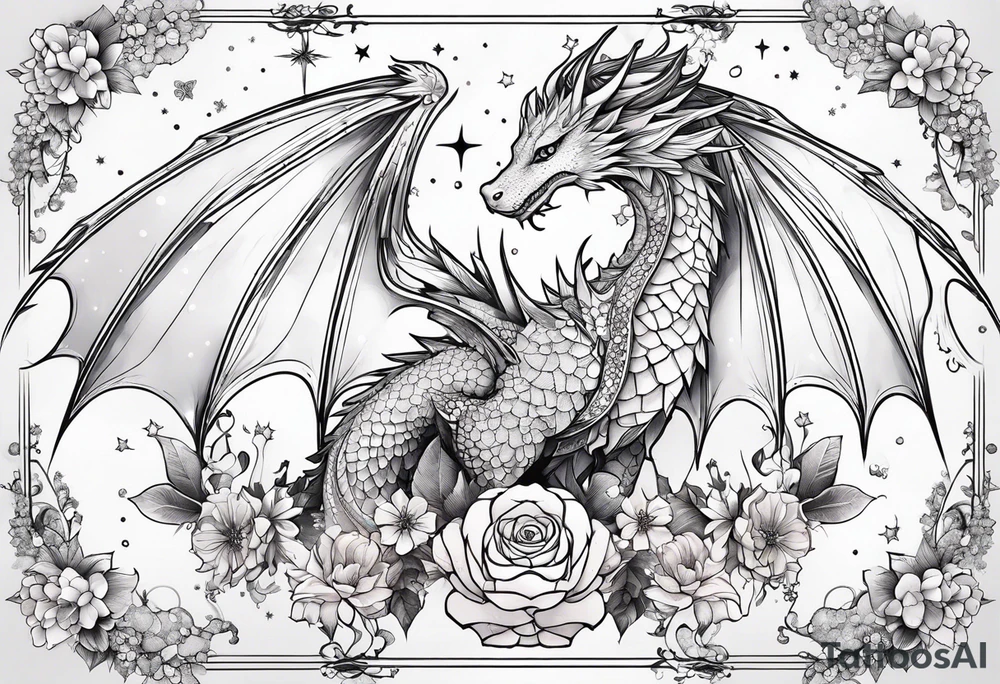 Constellation, wing , snow , cross , dragon female japan kawaii , flower tattoo idea