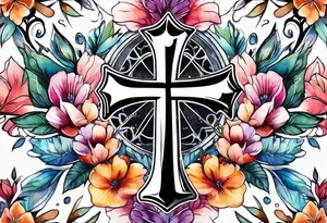 cross with watercolor backgound tattoo idea