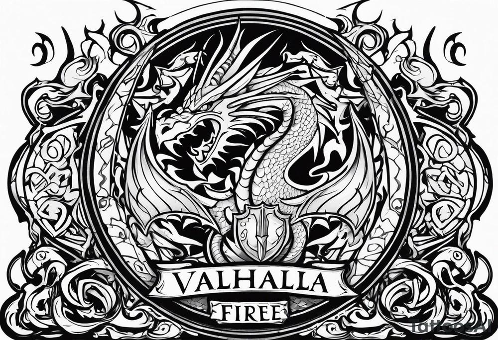 Valhalla fire sword shield dragon tattoo idea