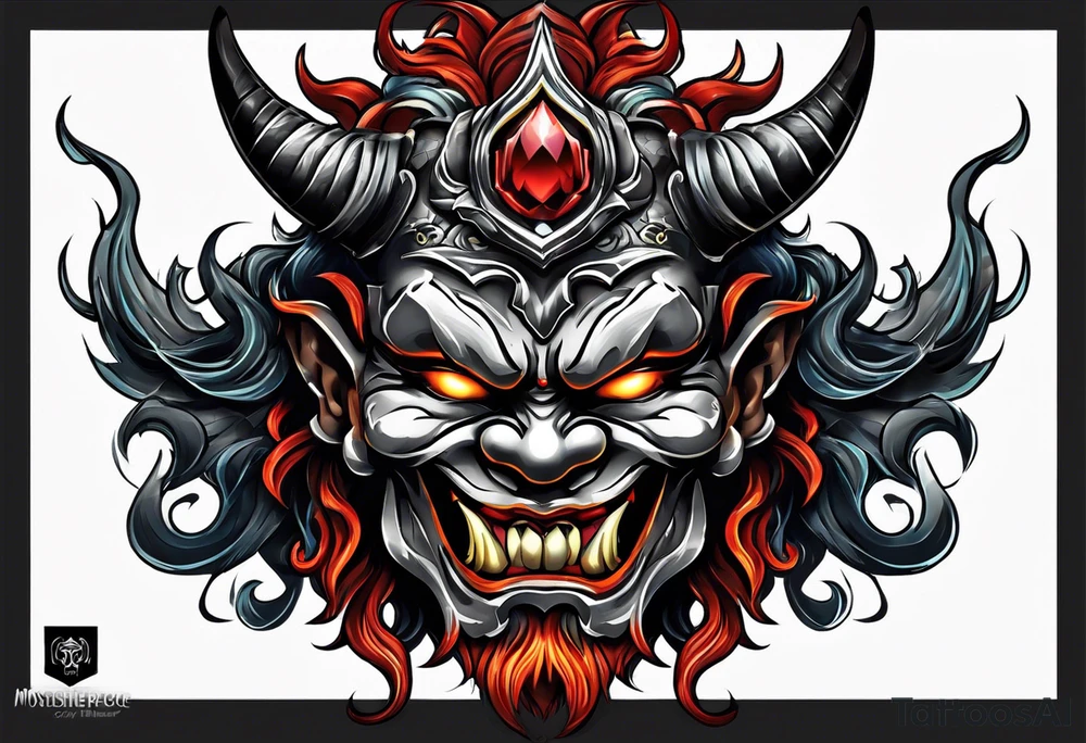 Protection against evil Oni mask tattoo idea
