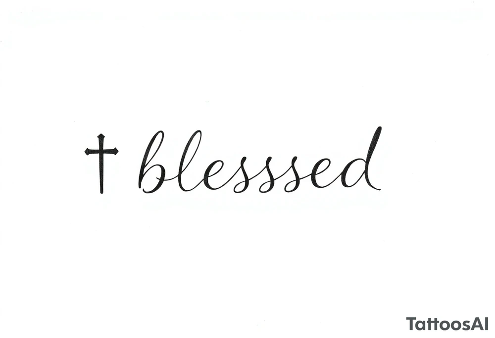 The word blessed is acrostic and on the left there is a cross and the right a music note tattoo idea