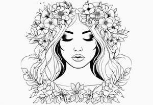 she is fire and flowers, feminist tattoo, strong but really delicate, fine lines. No face, silouette. Minimalistic, silouette only, fine lines, no face tattoo idea