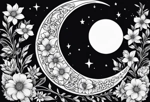Crescent moon made out of flowers facing to the right tattoo idea