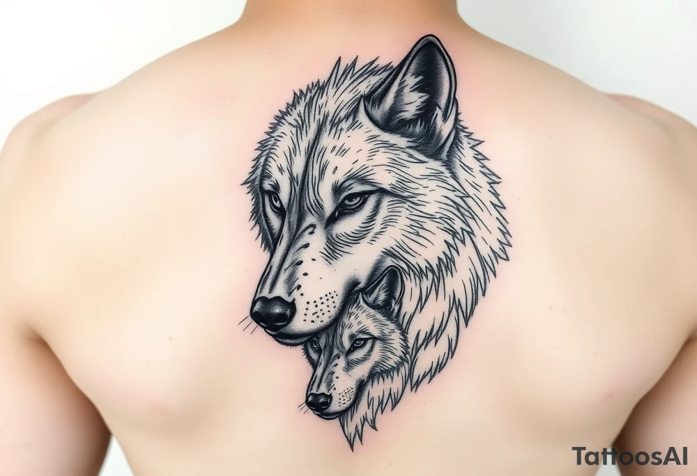 A solitary yet sublime and noble wolf and its progeny. the face tattoo idea