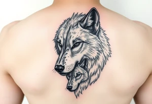 A solitary yet sublime and noble wolf and its progeny. the face tattoo idea