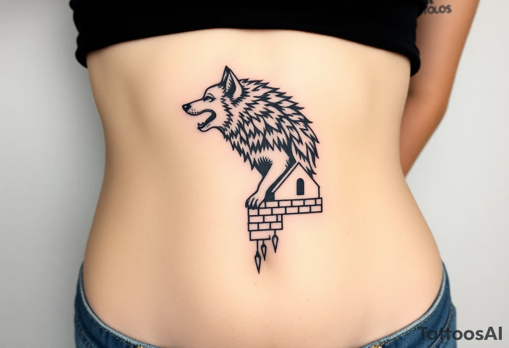 Big bad wolf  blowing down   a brick house tattoo idea