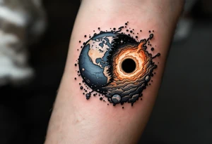 2 opposite worlds on different sides of a black hole. tattoo idea