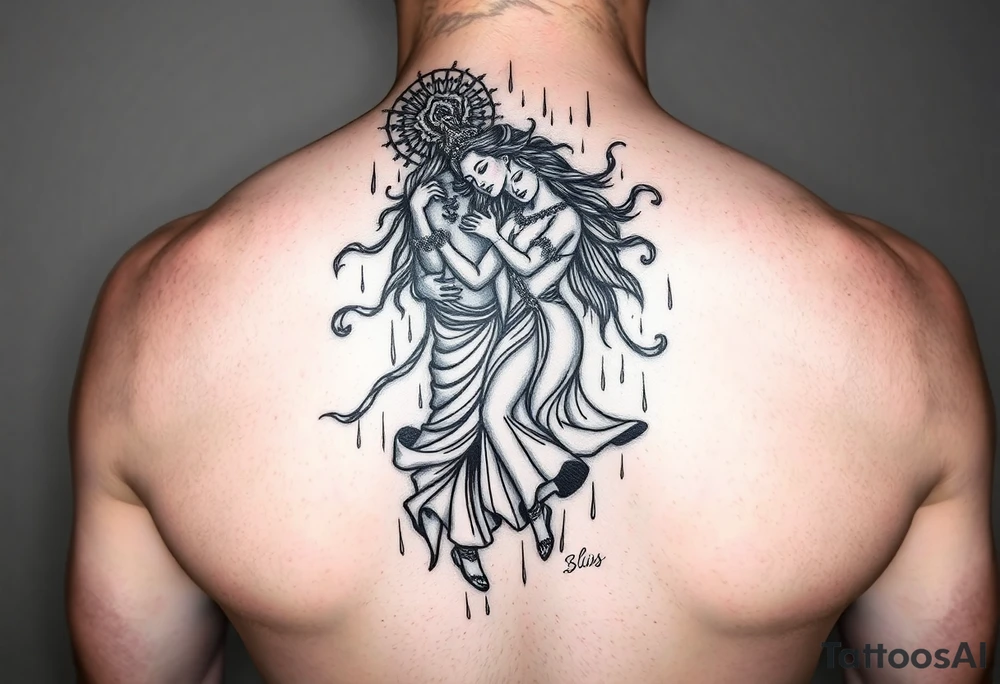 Two beautiful souls a God and a goddess dancing in the rain with pure Bliss tattoo idea
