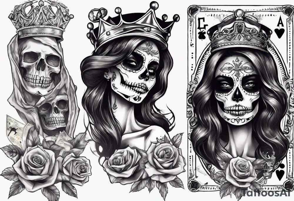 santa la muerta with money and crown
on the card tattoo idea