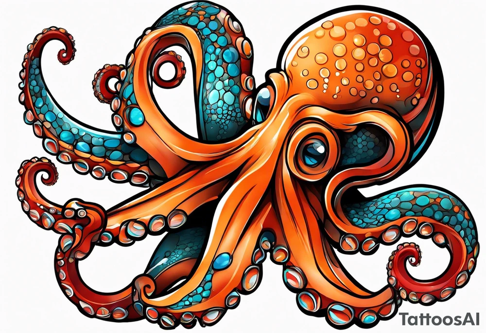 Orange and red Octopus with blue and teal suckers tattoo idea