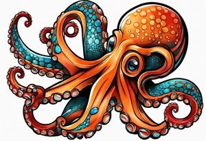 Orange and red Octopus with blue and teal suckers tattoo idea