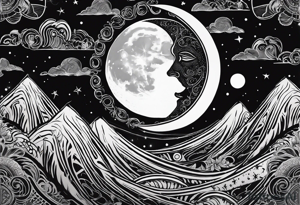 Moon and a sun, that covers half the moon but you can still see the moon and the sun tattoo idea