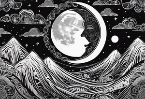 Moon and a sun, that covers half the moon but you can still see the moon and the sun tattoo idea