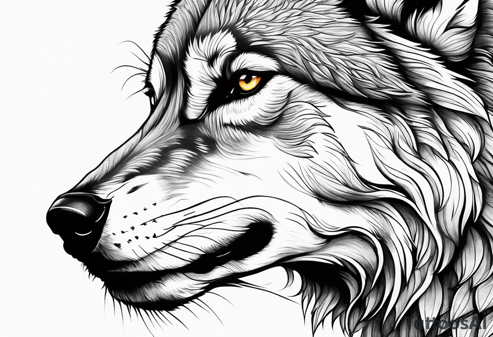 realistic style fenrir wolf in profile tattoo idea