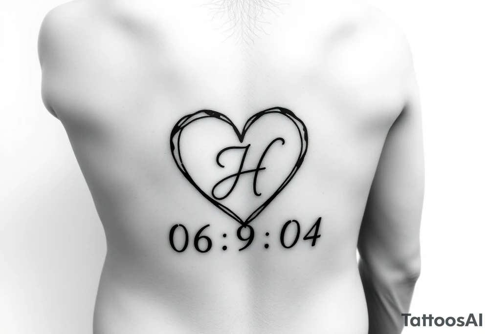 06/9/04 under the date is a heart inside the heart is a letter H in cursive on the lower back waist tattoo idea