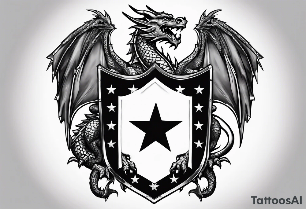 Welsh dragon holding a shield of a TEXAS star in battle tattoo idea