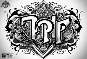 Graffiti style tattoo with the letters “P” and “P”, which represent our two boys Parker and Paxtyn tattoo idea