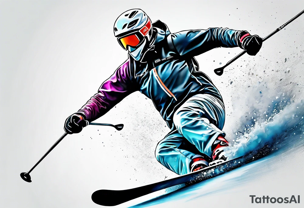 Skier in motion, fine line, more abstract tattoo idea