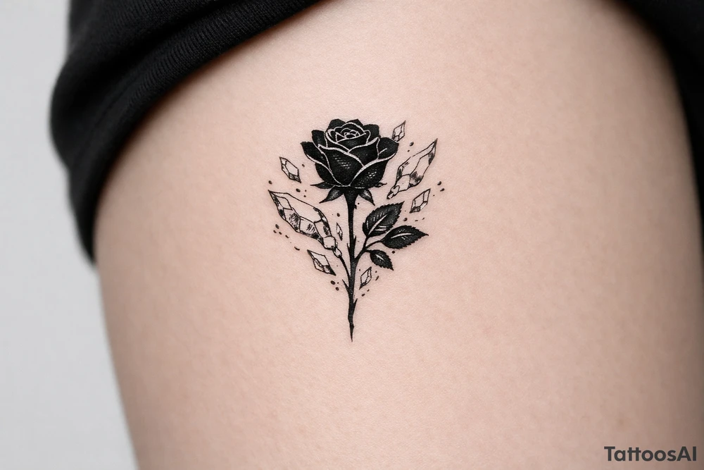A single rose silhouette with shards of ice fragments. tattoo idea