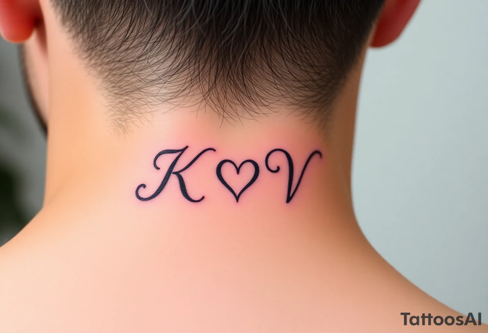 A beautiful calligraphic script of the couple’s initials (K and V), intertwined with a subtle heart-shaped flourish tattoo idea