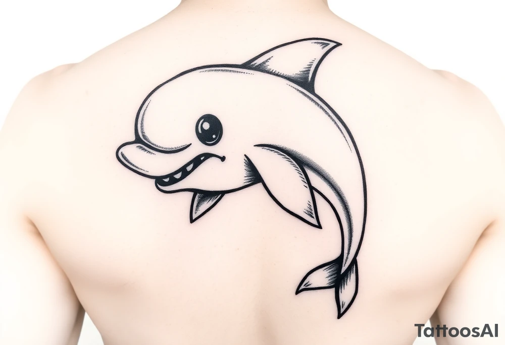Cartoon dolphin with a mischievous face tattoo idea