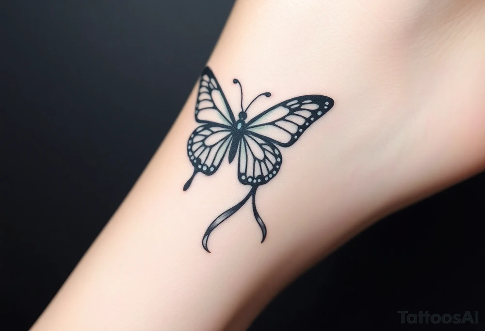 ethereal butterfly with flowing silk ribbons in moonlight tattoo idea