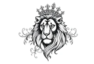 majestic lion wearing ornate crown, surrounded by baroque flourishes tattoo idea