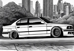 1995 Bmw M5 with blower standing out of hood tattoo idea