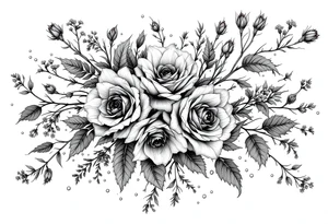 vintage bouquet of wild roses and meadow flowers with morning dew tattoo idea