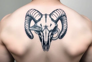 Ram skull with snake coming through eye tattoo idea