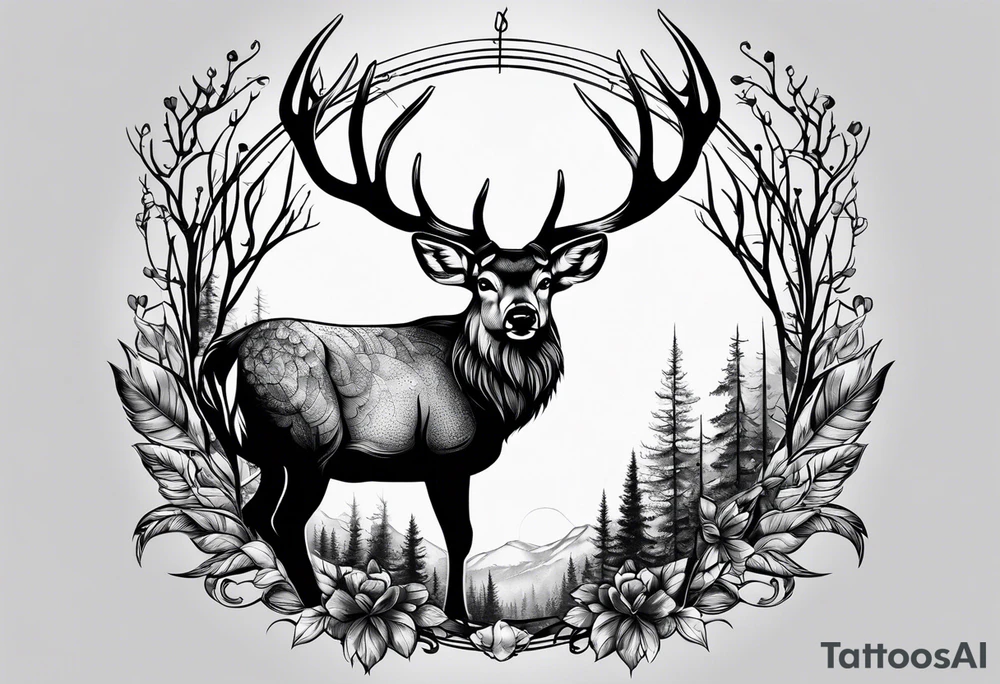 bow and arrow hunting deer tattoo idea