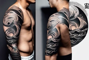 full sleeve tattoo - enso on shoulder, waves and arm band on forearm. the rest should be japanese inspired tattoo idea
