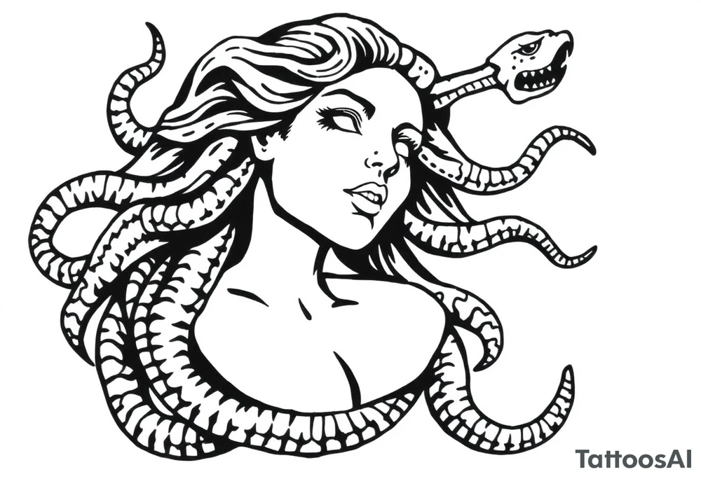 Scary Greek female god medusa with snake hairs tattoo idea