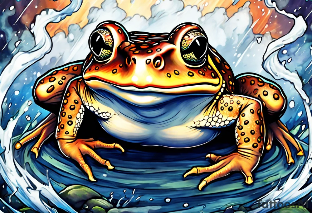 A toad in a thunderstorm tattoo idea